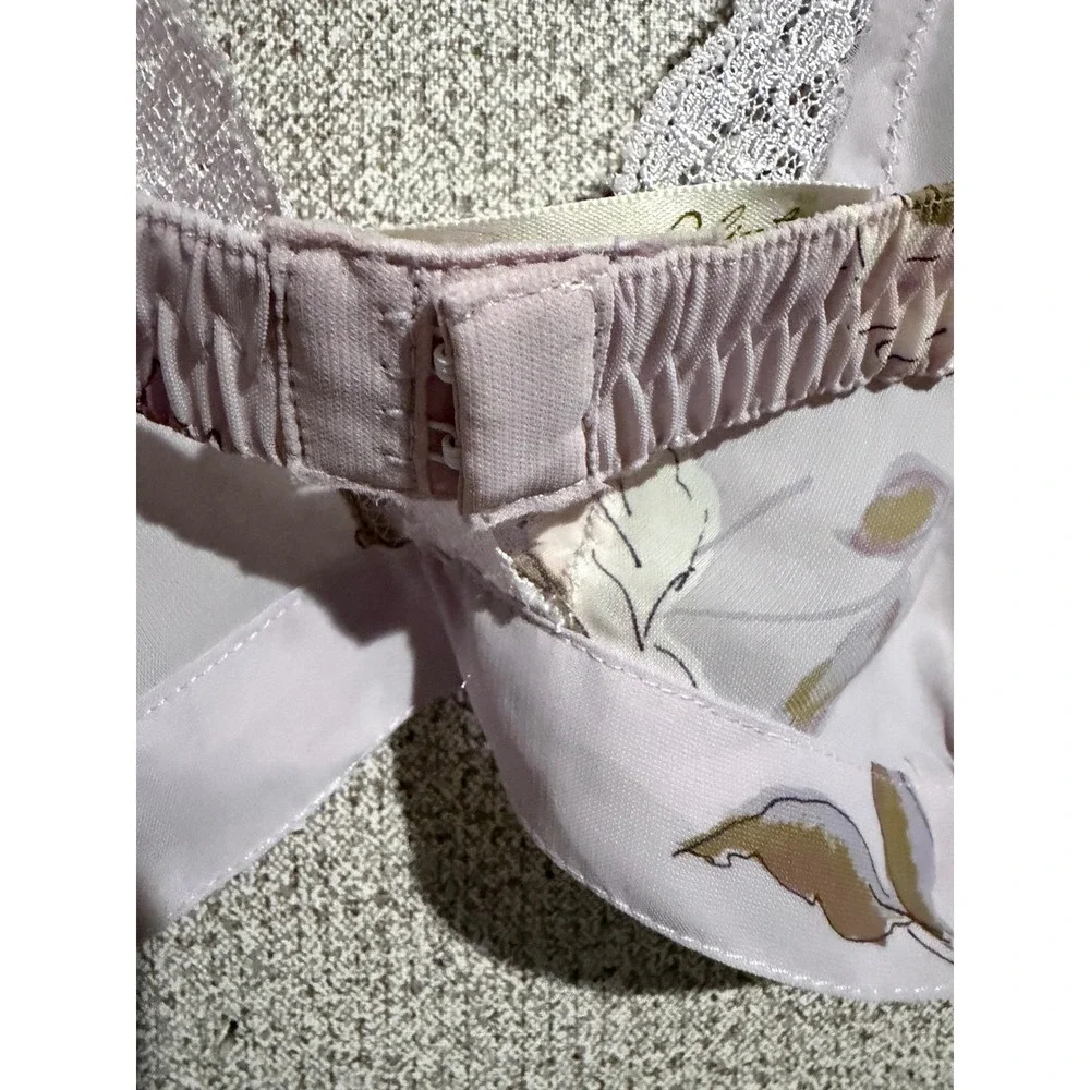 Delicates Floral Lingerie Set Purple Lace Trim Bralette and Tap Shorts Small